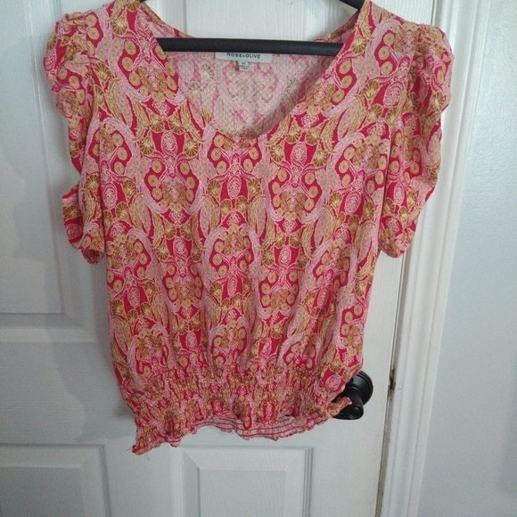ROSE And Olive Xs Gathered Puff Sleeves Pink Boho Loose Fit Shirt . - Picture 1 of 6